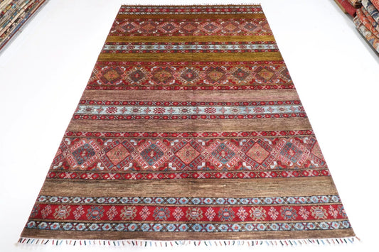 198 x 290 cm | Striped Afghan Tribal Hand Knotted Carpet