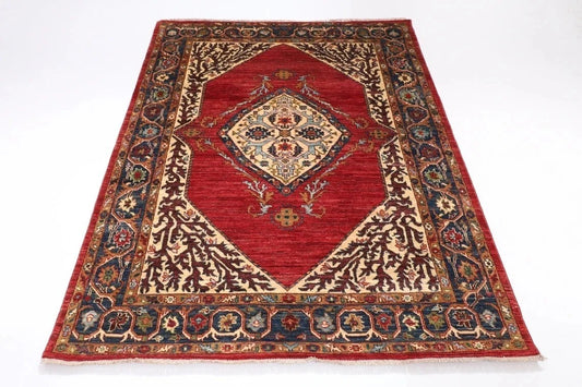 151 x 197 cm | Heriz Afghan Tribal Hand Knotted Veg Dye Wool Carpet