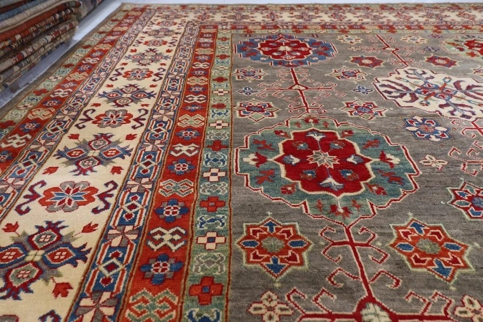 400 x 570 cm | Gray Tribal Large Size Area Rug Hand Knotted Carpet Living Room Rug